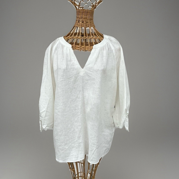 Jones New York White Cotton Blouse V-Neck Tie Sleeve 3/4 Sleeve Women PM - Picture 10 of 14